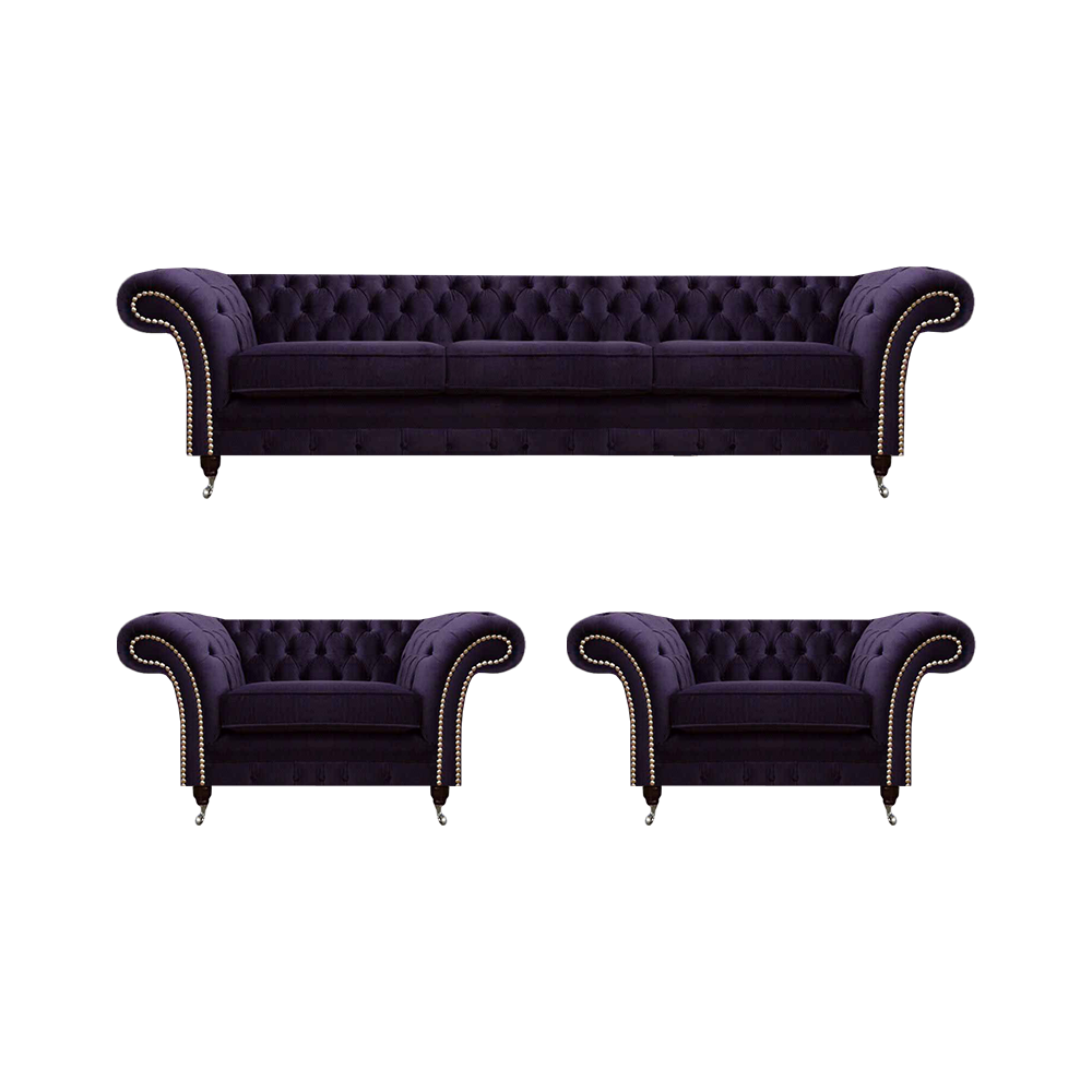 Wohnzimmer Luxus Set 3tlg Einrichtung Lila Komplett Polstermöbel Chesterfield