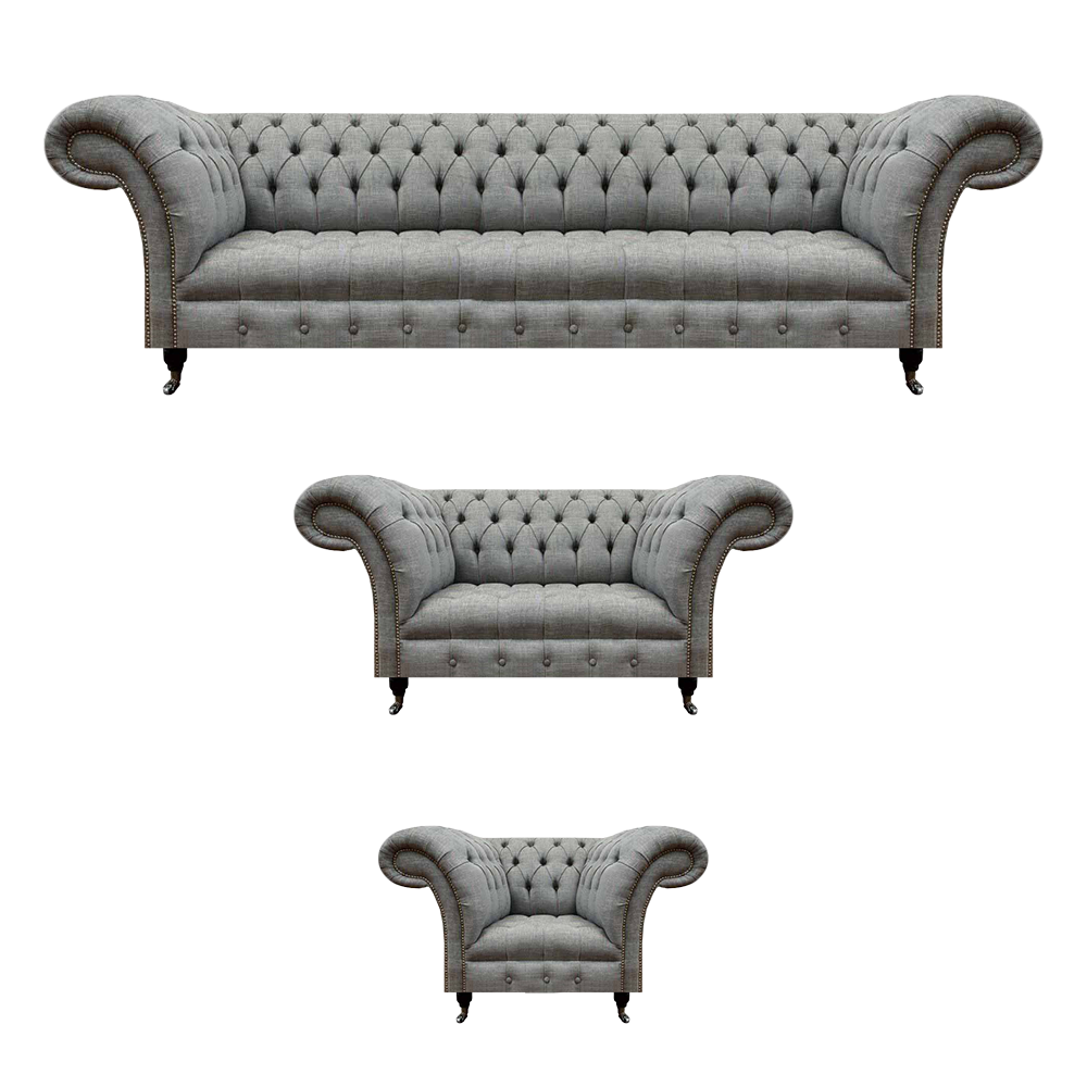 Wohnzimmer Grau Set 3tlg Luxus Sofas Sofagarnitur Sessel Chesterfield
