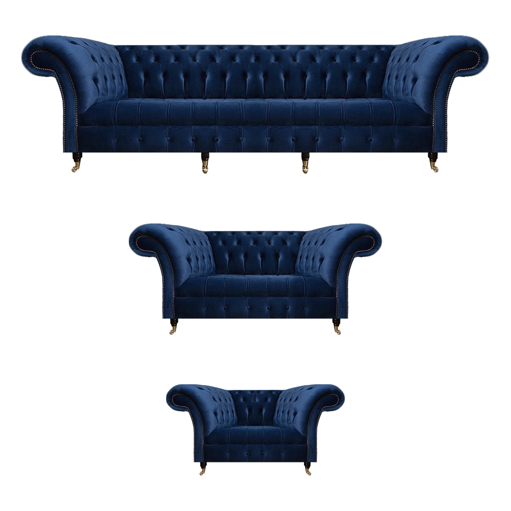 Wohnzimmer Set 3tlg Chesterfield Blau Textil Luxus Sofas Design Einrichtung