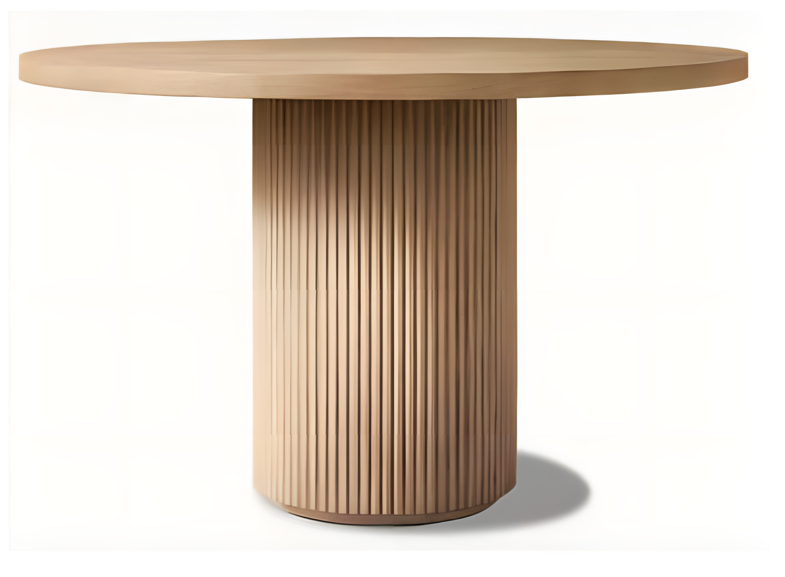 Runder Holztisch mit geriffeltem Sockel für stilvolles Wohnen